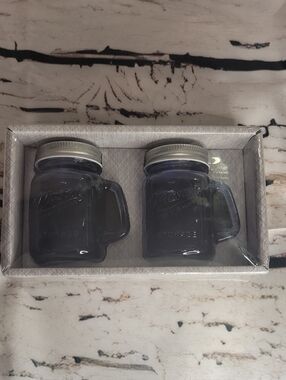 Blue Mason Jar Salt & Pepper Shakers Farmhouse Kitchen Decor Glass Set